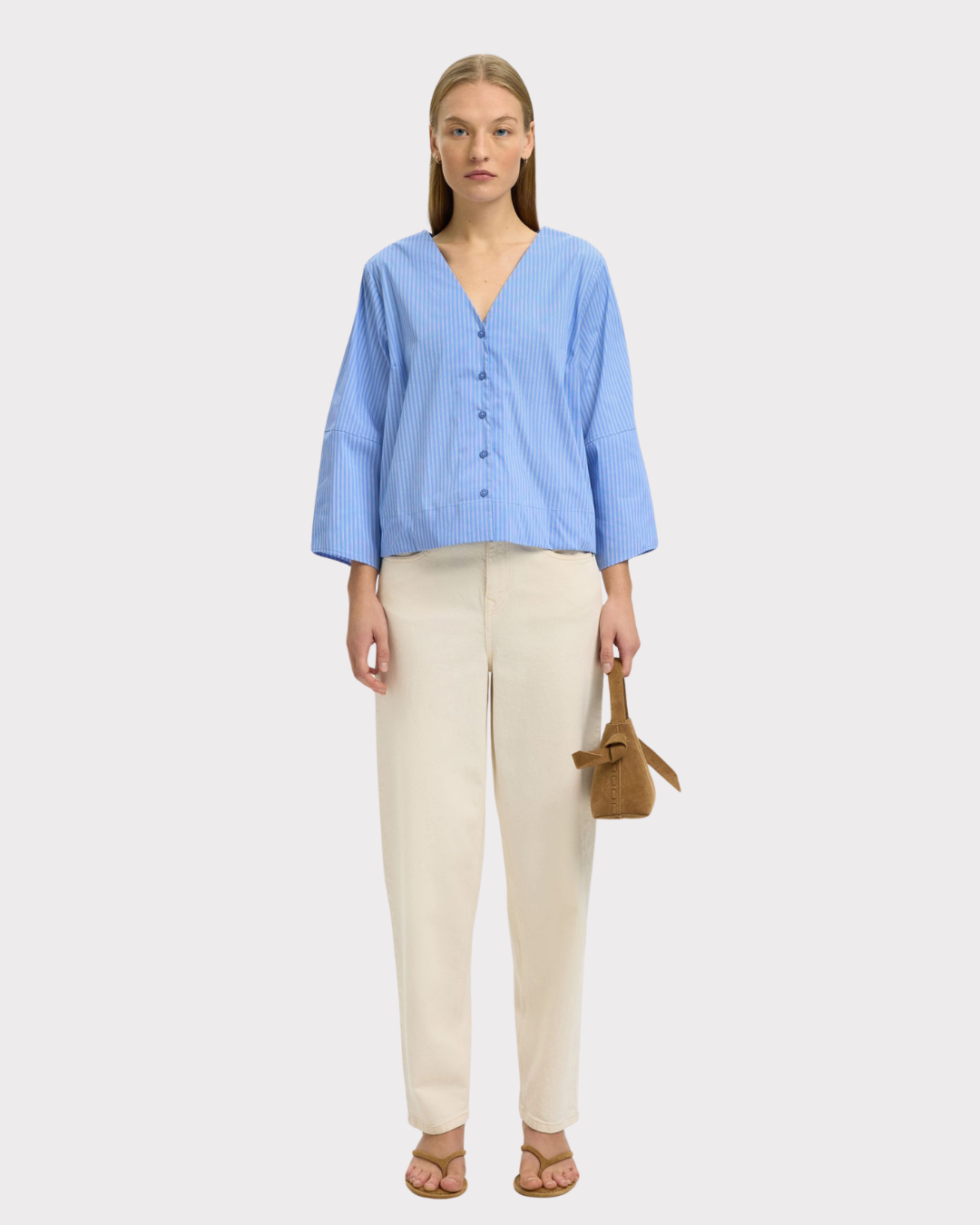 Bea 3/4 V Neck Shirt B-Skjorte-Selected Femme-Aandahls