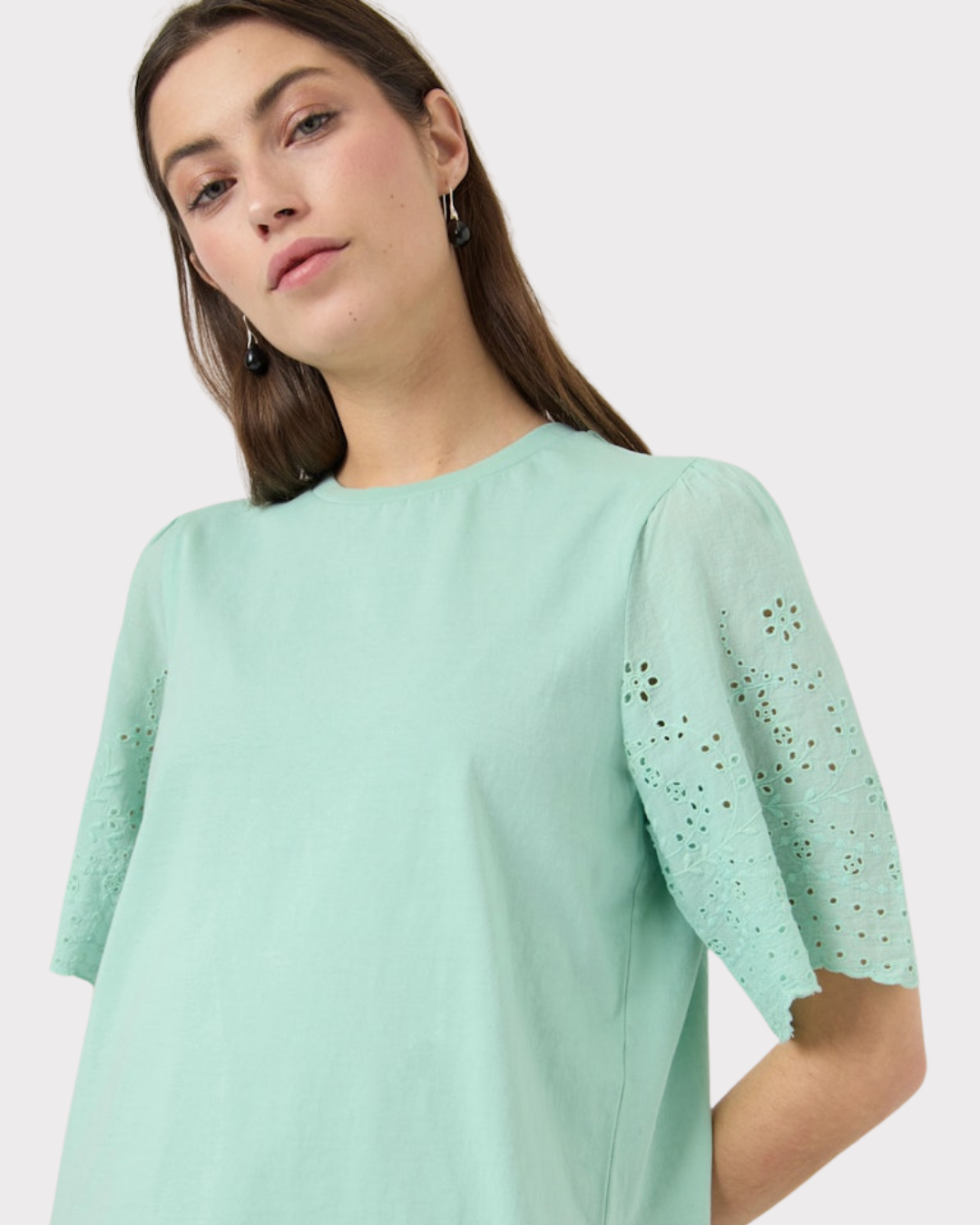 Yaslex Ss Top W. Emb Sleeves S. Noos-Overdel-YAS-Aandahls
