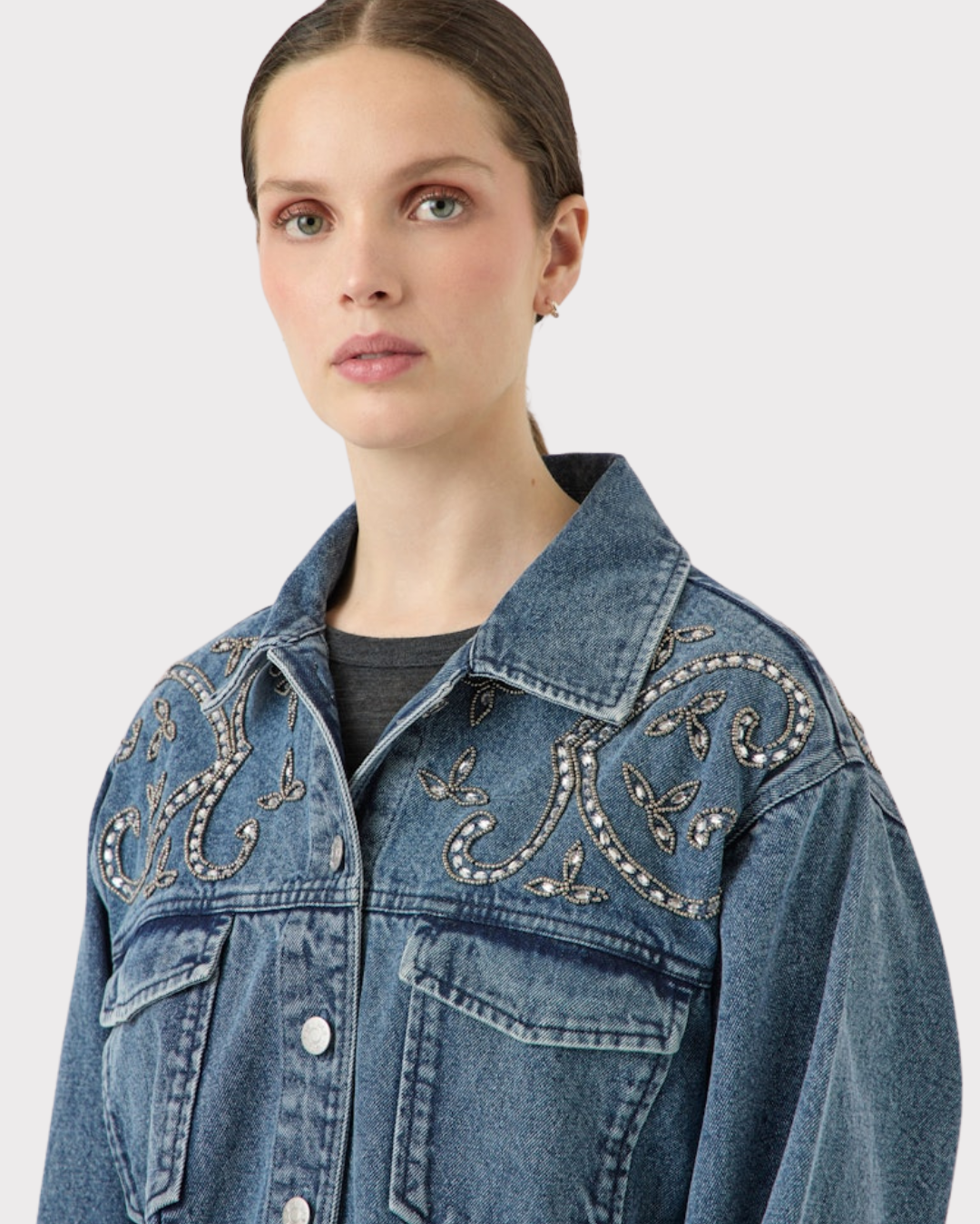 Yasvision Ls Denim Emb Jacket - Fest-Yttertøy-YAS-Aandahls
