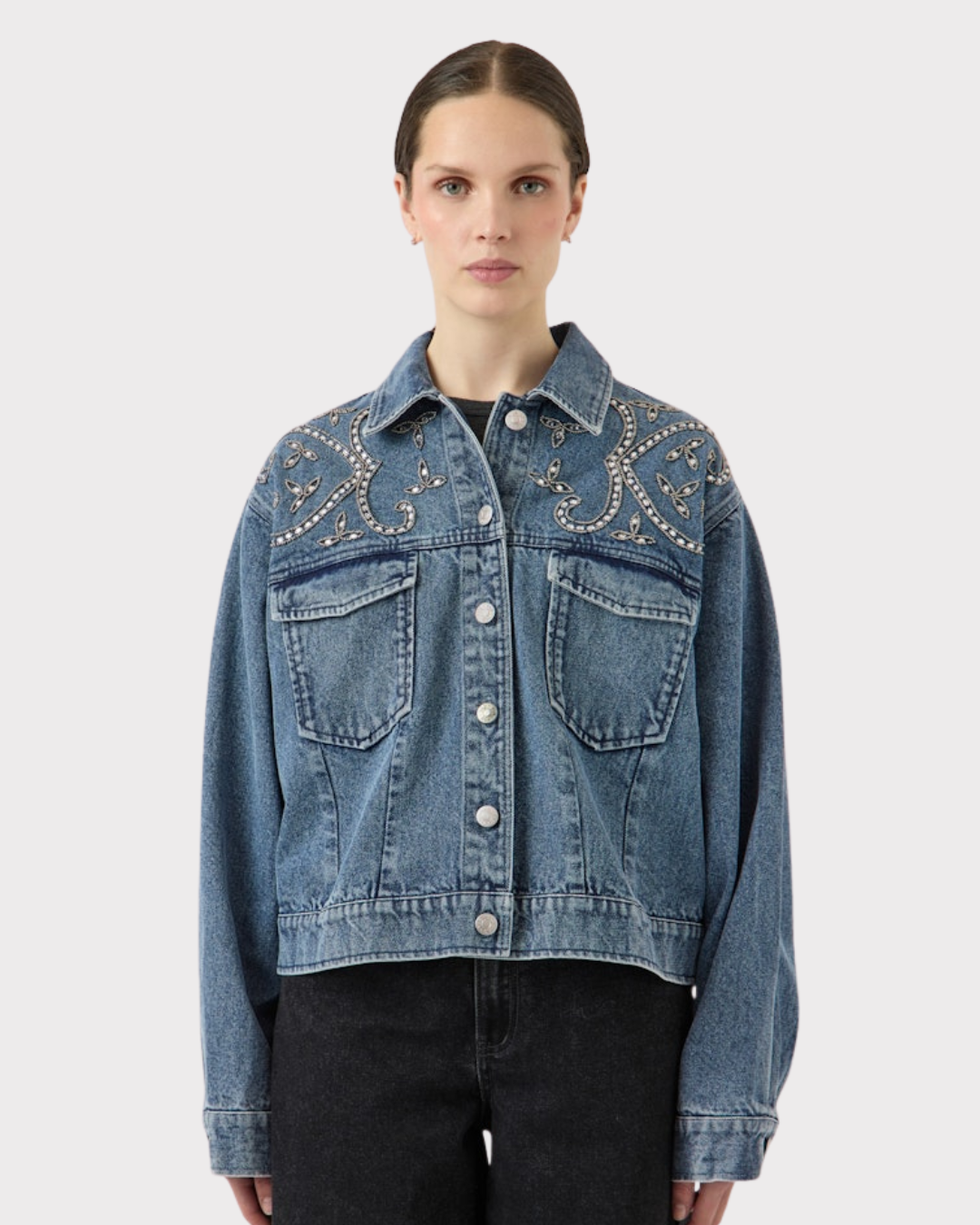 Yasvision Ls Denim Emb Jacket - Fest-Yttertøy-YAS-Aandahls
